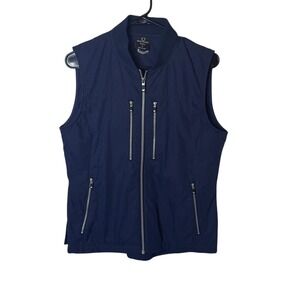 SCOTTeVEST Womens Travel Vest Navy Blue Utility Full Zip Pockets Size Medium